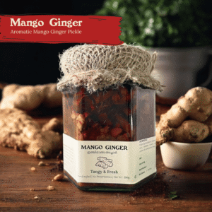 Kerala Mango Ginger Pickle jar (Inji Manga) with vibrant spices